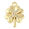 Cross Theme Real 18K Gold Plated Brass Micro Pave Clear Cubic Zirconia Pendants, Clover, 16x11.5x2mm, Hole: 1.6mm