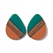Opaque Resin & Walnut Wood Pendants, Water Drop Charms, Chocolate, 35.5x26x3.5mm, Hole: 2mm