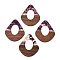 Transparent Resin and Walnut Wood Pendants, Hollow Teardrop Charms with Gold Foil, Purple, 48x41x4mm, Hole: 2mm
