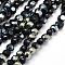 Electroplate Glass Beads Strands, Half Plated, Faceted, Flat Round, Black, 4x3mm, Hole: 1mm, about 95pcs/strand, 14 inch