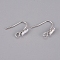 Brass Earring Hooks, Ear Wire, with Clear Cubic Zirconia and Horizontal Loop, Long-Lasting Plated, Real Platinum Plated, 16x13x3.5mm, Hole: 2mm, 20 Gauge, Pin: 0.8mm