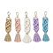 Handmade Macrame Nylon Thread Pendant Decorations, Alloy Clasps Charms for Bag or Keychain Ornaments, Rectangle, Mixed Color, 170mm
