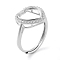 Heart Adjustable 925 Sterling Silver Ring Components, with Cubic Zirconia, Open Bezel Setting, Real Platinum Plated, US Size 6 3/4(17.1mm)