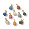 Natural Lava Rock Dyed Pendants, Round Charms with Iron Loops, Mixed Color, Golden, 16.5x8.5mm, Hole: 2.5mm