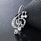 Crystal Rhinestone Music Note Brooch Pin with Imitation Pearl Beaded, Alloy Badge for Backpack Clothes, Platinum, 54x25mm