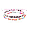 2Pcs 2 Styles Bohemian Fibre Woven Braided Bracelets Set, Glass Seed Beads Bracelets, Pink, 7-7/8 inch(20cm)