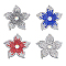 4Pcs 4 Styles Flower Imitation Leather & Rhinestone Ornament Accessories, Mixed Color, 48~51x50~51x5~5.5mm, 1pc/style