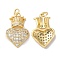Brass Micro Pave Clear Cubic Zirconia Pendants, Cadmium Free & Nickel Free & Lead Free, with Jump Ring, Heart with Crown Charms, Real 18K Gold Plated, 24x15.5x3.5mm, Hole: 3mm