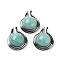 Natural Amazonite Pendants, Rack Plating Platinum Plated Brass Half Round Charms, Cadmium Free & Lead Free, 28x22.5x10mm, Hole: 2x4mm