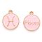 Alloy Enamel Pendants, Cadmium Free & Lead Free, Flat Round with Constellation, Light Gold, Pink, Pisces, 22x18x2mm, Hole: 1.5mm