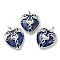 Natural Lapis Lazuli Heart Pendant Rhinestone Settings, Rack Plating Platinum Plated Brass Wings Charms, Long-Lasting Plated, Fit for 3mm Rhinestone, 37x33x10~11.5mm, Hole: 8x5mm