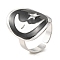 Oval & Moon 304 Stainless Steel Enamel Open Cuff Rings for Women, Stainless Steel Color, Adjustable