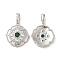 Brass Micro Pave Cubic Zirconia Pendants, with Glass, Lead Free & Cadmium Free, Flat Round, Platinum, 32x21.5x4mm, Hole: 8X5mm