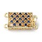 Brass Micro Pave Cubic Zirconia Box Clasps, Cadmium Free & Nickel Free & Lead Free, 2-Strand, 4-Hole, Real 18K Gold Plated, Rectangle, Dark Blue, 10x19.5x5mm, Hole: 1mm and 1.2mm