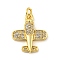 Real 18K Gold Plated Rack Plating Brass Pendants, with Cubic Zirconia, Long-Lasting Plated,Lead Free & Cadmium Free, Airplane, Clear, 18x15x3mm, Hole: 3.5mm