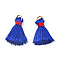 Nylon Thread Tassel Pendant Decorations, with Golden Iron Jump Rings, Random Color Binding Threads, Blue, 13~16mm