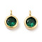 Brass Micro Pave Cubic Zirconia Charms, Cadmium Free & Nickel Free & Lead Free, Flat Round, Real 18K Gold Plated, Green, 9x6x3.5mm, Hole: 2mm