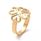 Ion Plating(IP) 201 Stainless Steel Heart Clover Finger Ring, Hollow Wide Ring for Women, Golden, US Size 6 1/2(16.9mm)