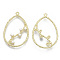 Alloy Pendants, with ABS Plastic Imitation Pearl, teardrop, with Branch, White, Light Gold, 39.5x26x4mm, Hole: 1.5mm