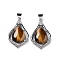 Natural Tiger Eye Teardrop Pendants, Platinum Tone Alloy Pave Crystal Rhinestone Drop Charms, 48.5x29x8mm, Hole: 5.8x6.6mm