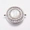 Brass Micro Pave Cubic Zirconia Links, Clear, with Shell, Flat Round with Virgin Mary, Platinum, 21x26x5mm, Hole: 1.5mm
