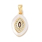 Brass Micro Pave Cubic Zirconia Pendants, Cadmium Free & Nickel Free & Lead Free, with Shell, Oval Charms, FireBrick, 16x10x3mm, Hole: 4x2mm