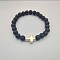 Round Natural Lava Rock Beaded Stretch Bracelets, Golden Tone Cross Bracelets for Women Men
