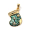 Christmas Brass Micro Pave Cubic Zirconia Pendants, Cadmium Free & Lead Free, with Synthetic Opal, Christmas Stocking, Prussian Blue, 19x16.5x4mm, Hole: 5x3mm
