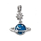 Brass Micro Pave Cubic Zirconia Pendants, with Enamel, Planet, Long-Lasting Plated, Cadmium Free & Lead Free, Rack Plating, Platinum, Marine Blue, 24mm, Hole: 5mm
