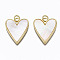 Brass Pendants, with Shell and Jump Rings, Nickel Free, Heart, Real 16K Gold Plated, 21x17.5x2mm, Hole: 3mm