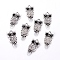 Tibetan Style Alloy Links connectors, with Rhinestone, Owl, Antique Silver, 20.5x10.5x3mm, Hole: 2mm
