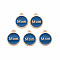 Mother's Day Alloy Enamel Charms, Cadmium Free & Lead Free, Light Gold, Flat Round with Mom, Marine Blue, 14.5x12x2mm, Hole: 1.4mm