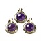 Natural Amethyst Pendants, Rack Plating Golden Plated Brass Half Round Charms, Cadmium Free & Lead Free, 28x22.5x10mm, Hole: 2x4mm