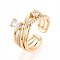 Brass Micro Pave Cubic Zirconia Cuff Rings, Oval, Nickel Free, Real 18K Gold Plated, 9mm