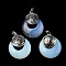 Opalite Pendants, Spiritual Charms, with Platinum Tone Brass Findings, Flat Round with Flower of Life/Sacred Geometry, 32~32.5x28~30x7~7.5mm, Hole: 5x8mm