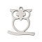 201 Stainless Steel Pendants, Owl Charms, Stainless Steel Color, 17x16x1mm, Hole: 1.4mm