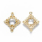 Glass Links connectors, with Eco-Friendly Alloy Open Back Berzel Findings and Clear Cubic Zirconia, Rhombus, Nickel Free, Light Gold, Clear, 23.5x19x4.5mm, Hole: 1.2mm