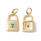Rack Plating Brass Micro Pave Deep Sky Blue Cubic Zirconia Pendants, with Jump Ring, Cadmium Free & Nickel Free & Lead Free, Lock with Eye, Real 18K Gold Plated, 15.5x8.5x2.5mm, Jump Ring: 5x0.6mm, Inner Diameter: 3.4mm