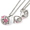 Brass Enamel with Rhinestone Pendant Necklaces, Iron Rolo Chains, Round with Flower Pattern, Platinum, Deep Pink, 32.76 inch(832mm)