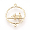 Brass Links connectors, Nickel Free, Real 18K Gold Plated, Bird & Flat Round, 32.5x25x3mm, Hole: 1.5mm