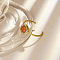 Stainless Steel Micro Pave Cubic Zirconia Adjustable Open Cuff Rings for Women, Square, Real 18K Gold Plated, Orange