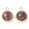 Ion Plating(IP) 304 Stainless Steel with Amethyst Pendants, Manual Polishing, Round, 20x15.5x9mm, Hole: 2.5mm