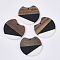 Two Tone Resin & Walnut Wood Pendants, Gap Flat Round, Black, 33~34x37x3~4mm, Hole: 1.8~2mm