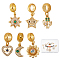 6Pcs 6 Style Brass Cubic Zirconia European Dangle Charms, Largr Hole Pendants, Long-Lasting Plated, Mixed Shapes, Colorful, Real 18K Gold Plated, 18~23mm, Hole: 5mm, 1pc/style
