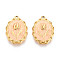 304 Stainless Steel Enamel Pendants, Real 18K Gold Plated, Oval with Flower Charm, Ion Plating(IP), Bisque, 21.5x15.5x3mm, Hole: 1.5mm