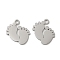 Non-Tarnish 304 Stainless Steel Charms, Laser Cut, Footprint Charm, Stainless Steel Color, 14x13.5x1mm, Hole: 1.6mm