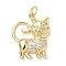 Brass Micro Pave Cubic Zirconia Pendants, Cadmium Free & Lead Free, Cat Shape, with Jump Ring, Real 18K Gold Plated, 20x17x2.5mm, Hole: 3mm