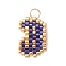 Handmade MIYUKI Seed Beads, Loom Pattern Letter Pendants, with 304 Stainless Steel Jump Rings, Letter B, 16x10x2mm, Hole: 2.5mm