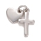 Rack Plating Real 18K Gold Plated Brass Pendants, with Jump Rings, Long-Lasting Plated, Lead Free & Cadmium Free, Cross & Heart, Platinum, 17mm, Jump Ring: 4.6x0.8mm, 3mm Inner Diameter, Heart: 8x8x1mm, Cross: 15x8x1.5mm