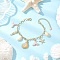 Stainless Steel & Alloy Enamel Charm Bracelets, 304 Stainless Steel Cable Chains Bracelets for Women, Whale Tail & Starfish & Shell Shape, with Natural Cowrie Shell Beads, Pink, 7-3/8 inch(18.8cm)